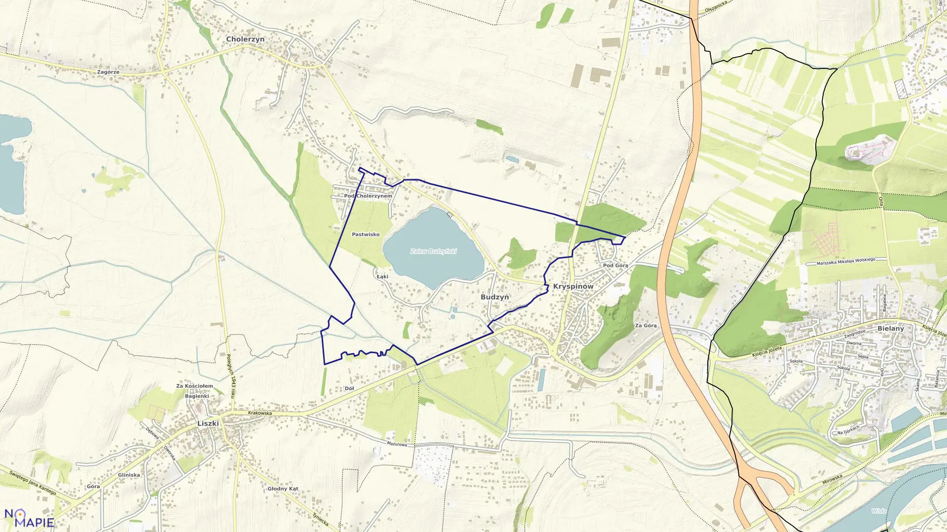 Mapa obrębu Budzyń w gminie Liszki