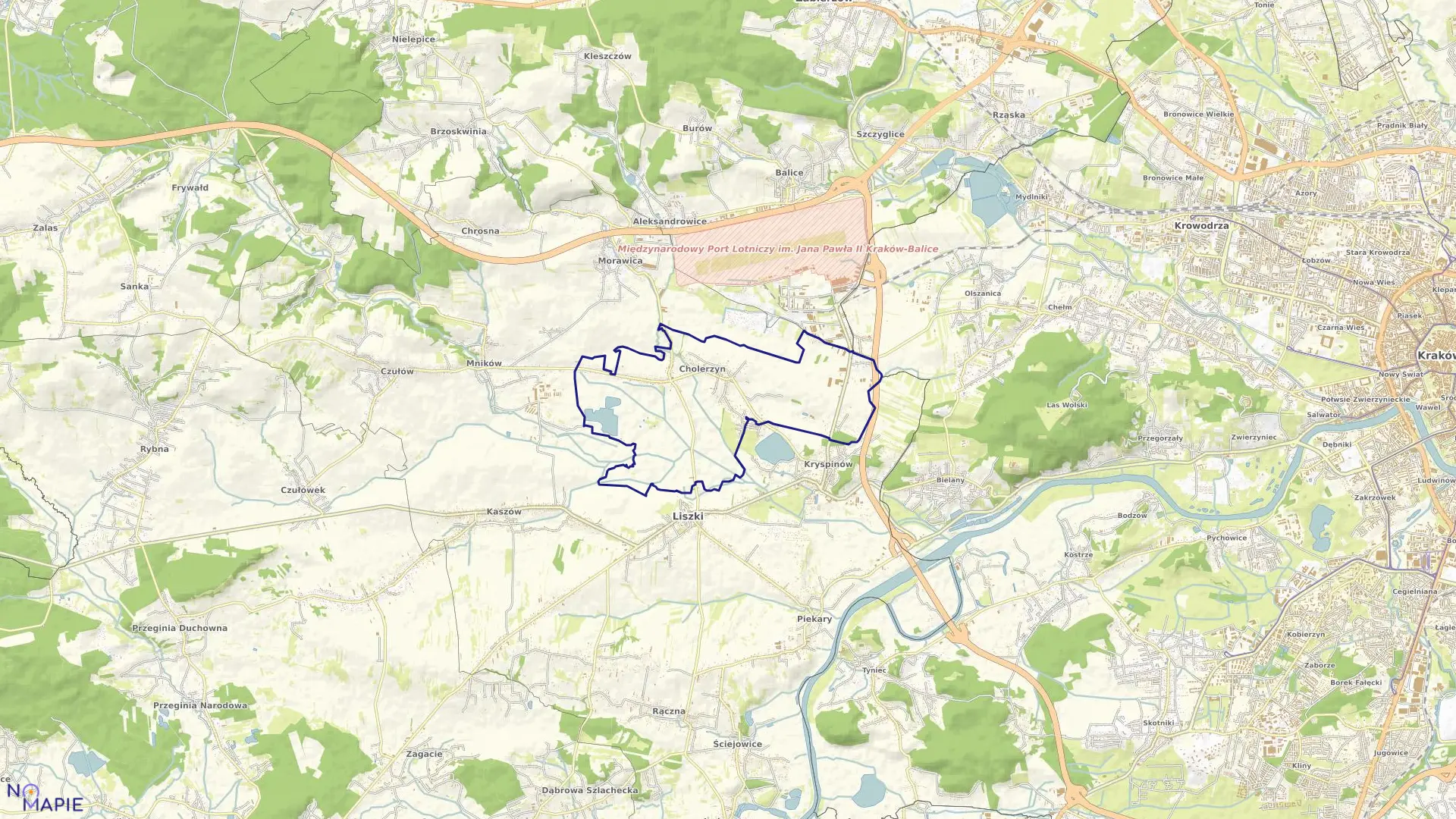 Mapa obrębu Cholerzyn w gminie Liszki