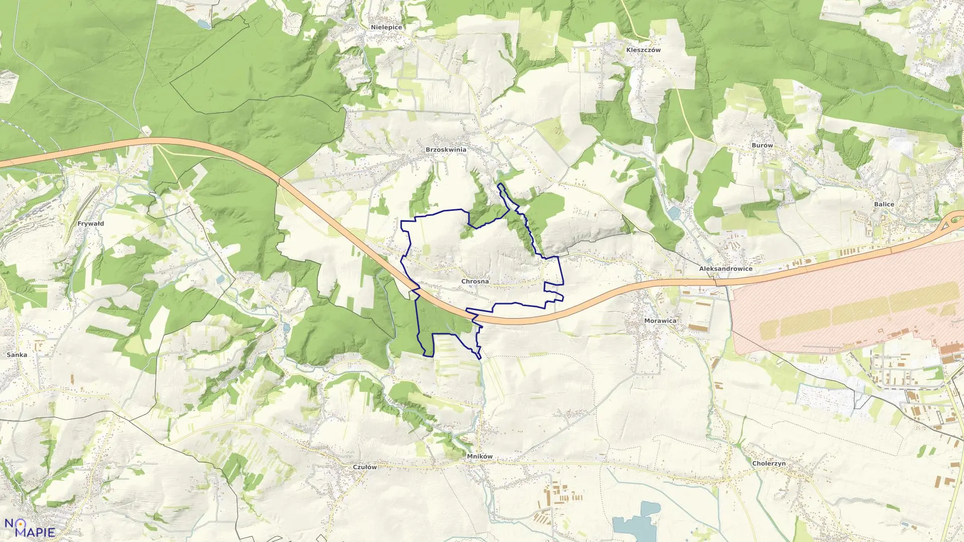 Mapa obrębu Chrosna w gminie Liszki