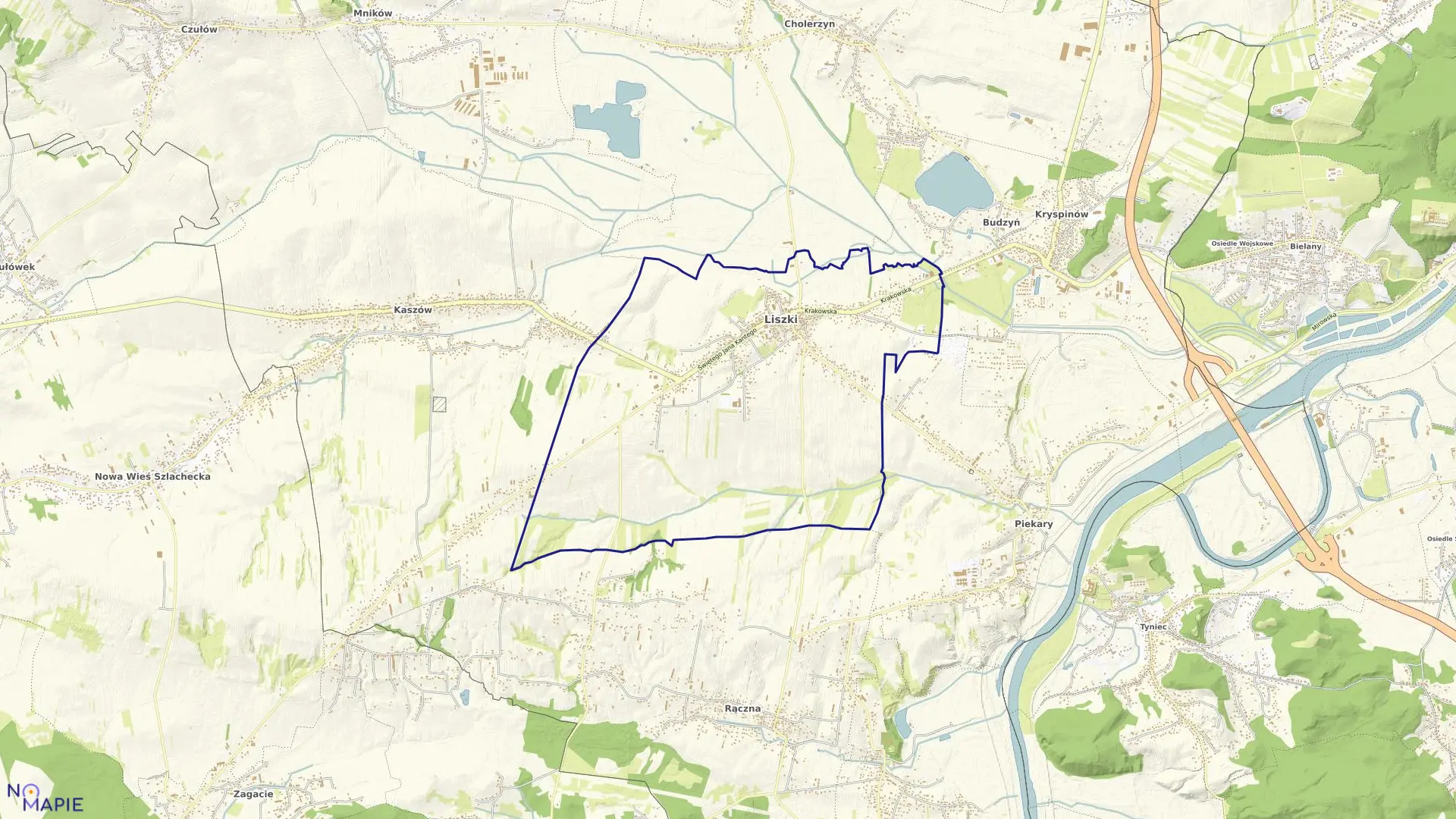 Mapa obrębu Liszki w gminie Liszki