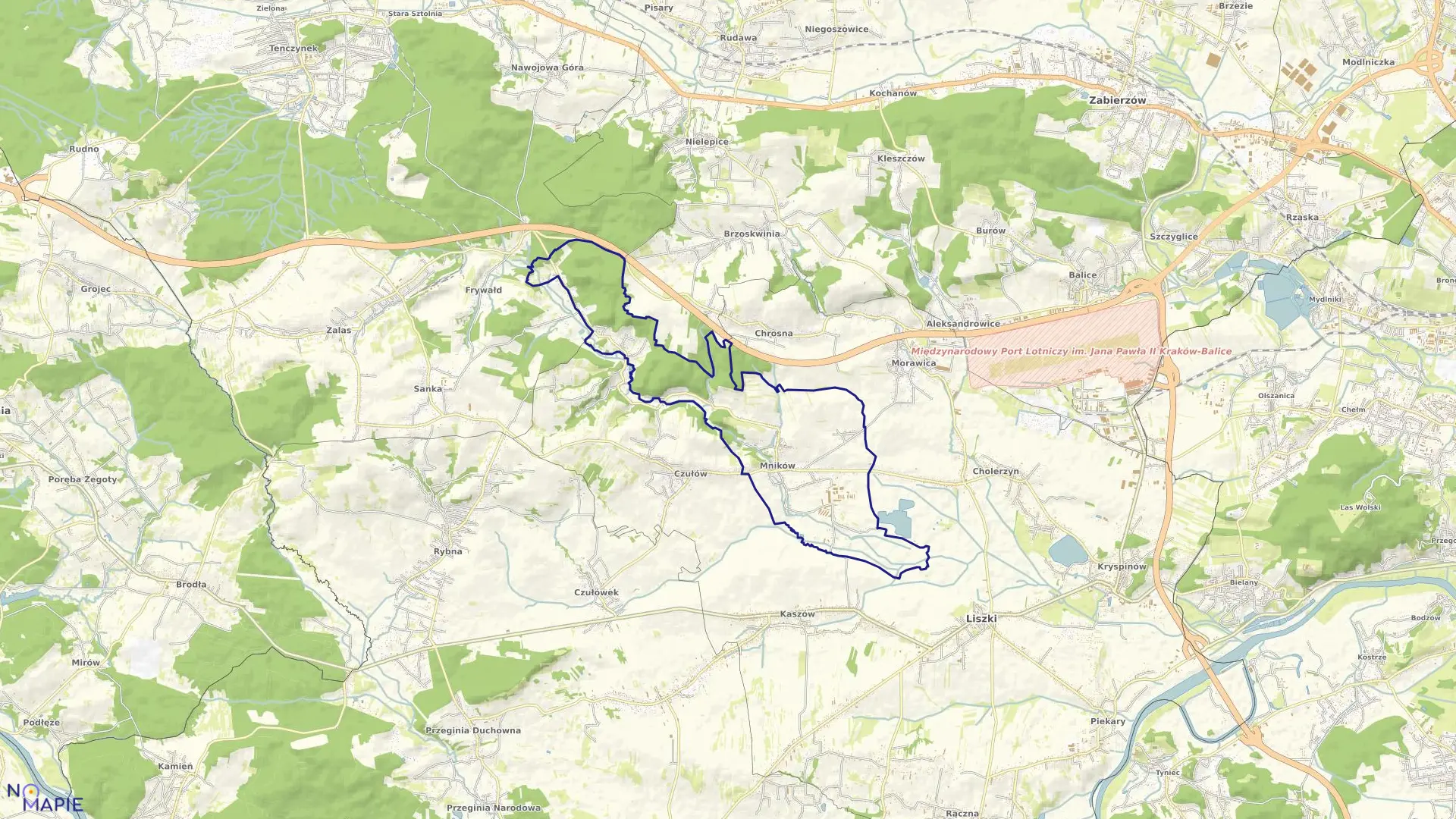 Mapa obrębu Mników w gminie Liszki