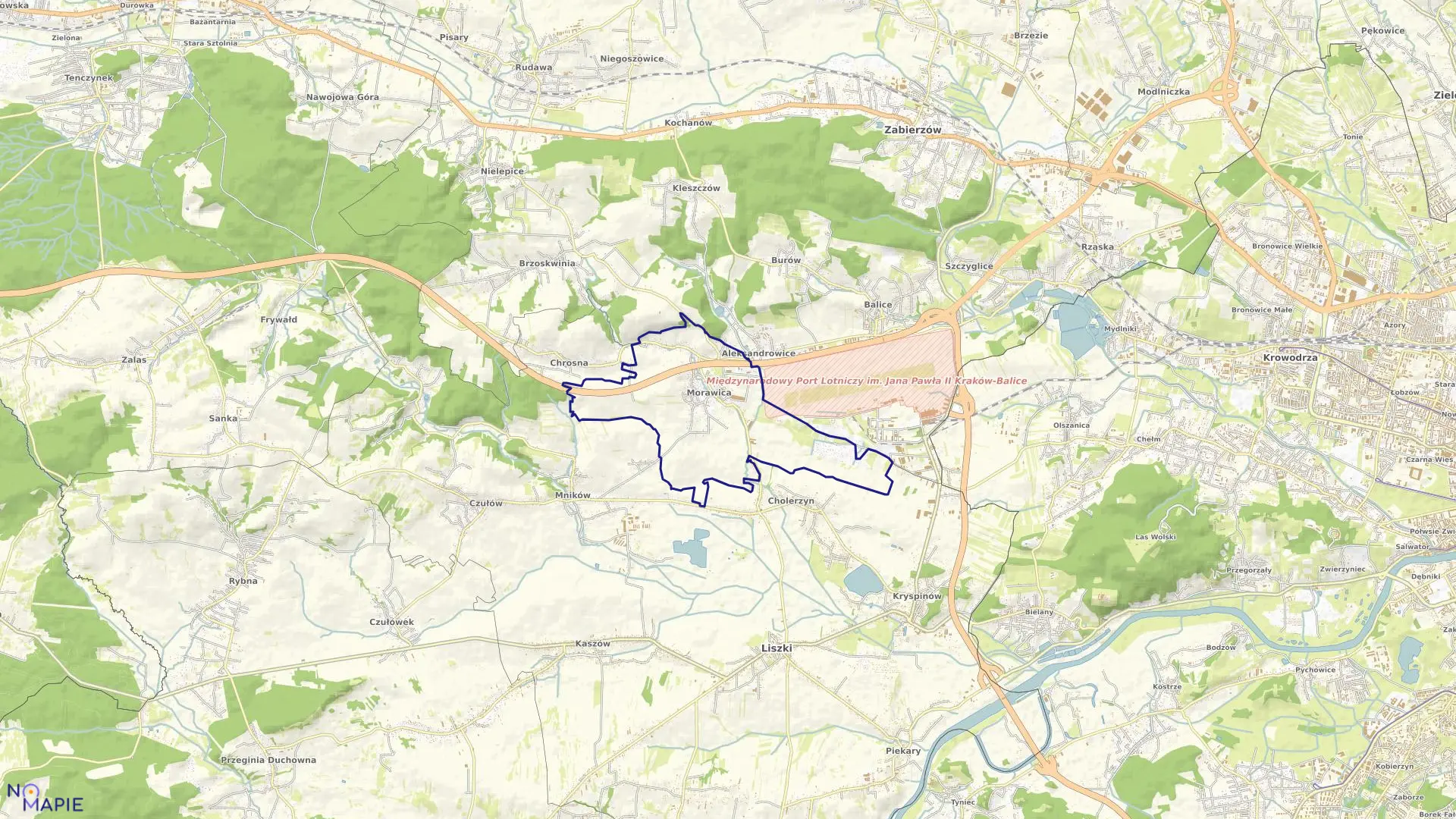 Mapa obrębu Morawica w gminie Liszki