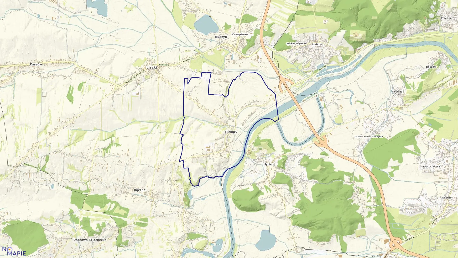 Mapa obrębu Piekary w gminie Liszki