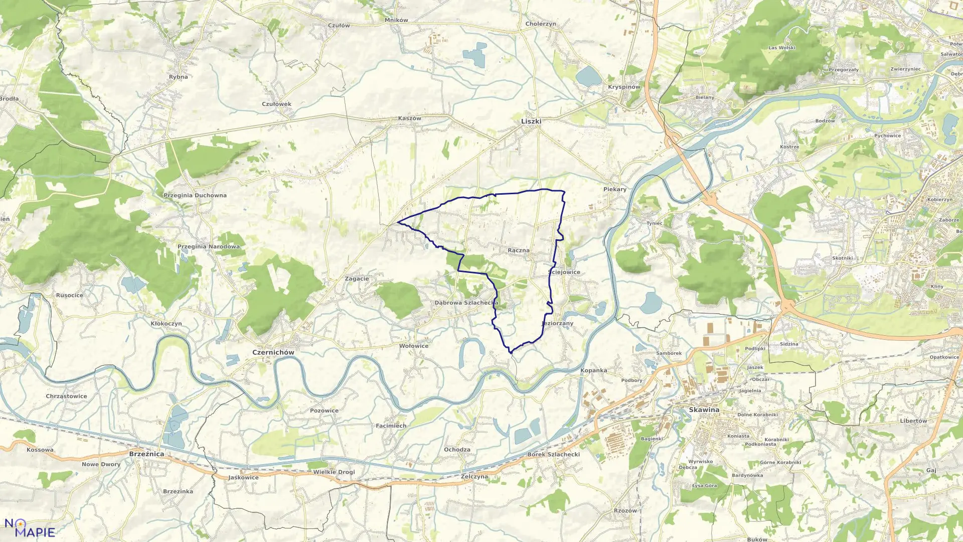 Mapa obrębu Rączna w gminie Liszki